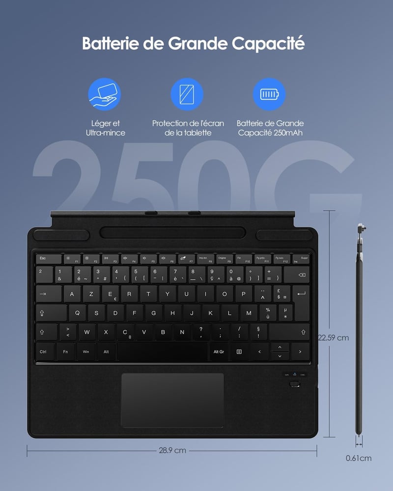 Qulose Surface Pro 8/9/Pro X Wireless Bluetooth Billentyűzet Touchpad-dal