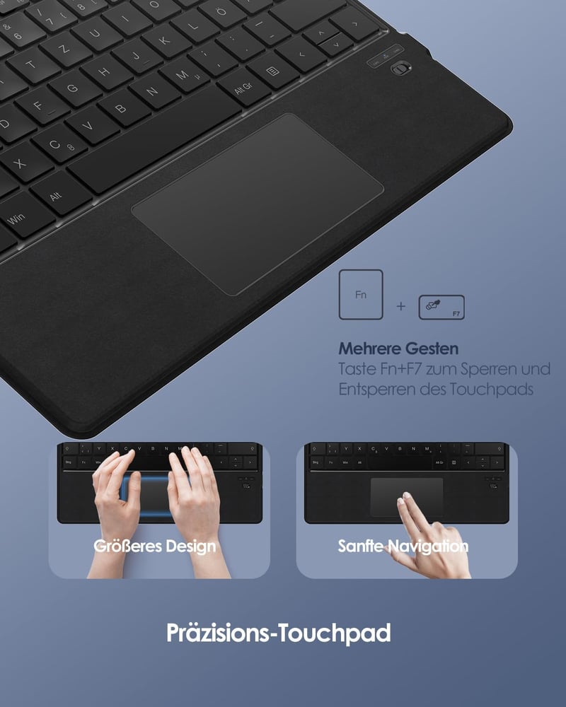 Qulose Surface Pro 8/9/X/11 Bluetooth Billentyűzet QWERTZ Érintőpaddal