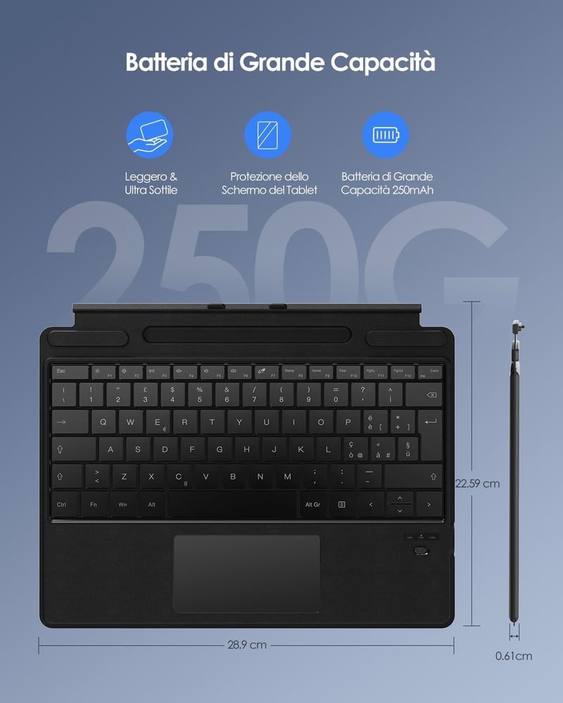Qulose Surface Pro 8/9/X/11 Bluetooth Billentyűzet Touchpad-dal