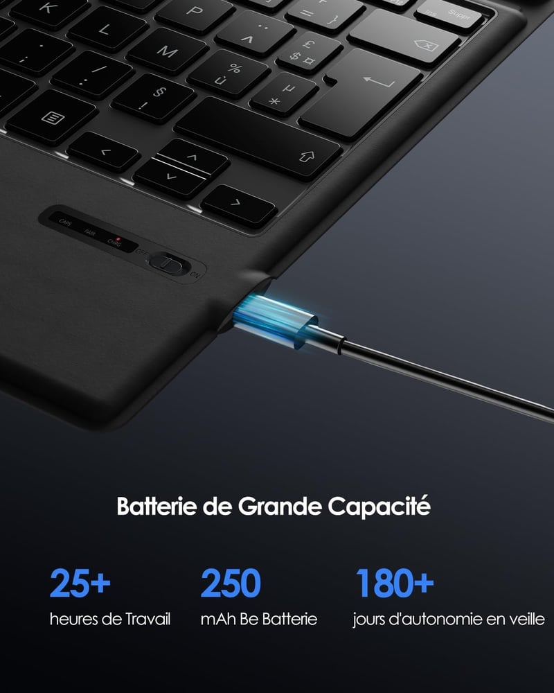 Qulose Surface Pro Wireless AZERTY Billentyűzet Fekete Bluetooth Touchpad