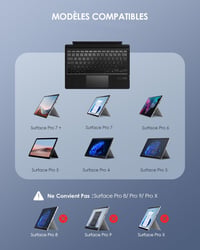 Qulose Surface Pro Wireless AZERTY Billentyűzet Fekete Bluetooth Touchpad 2
