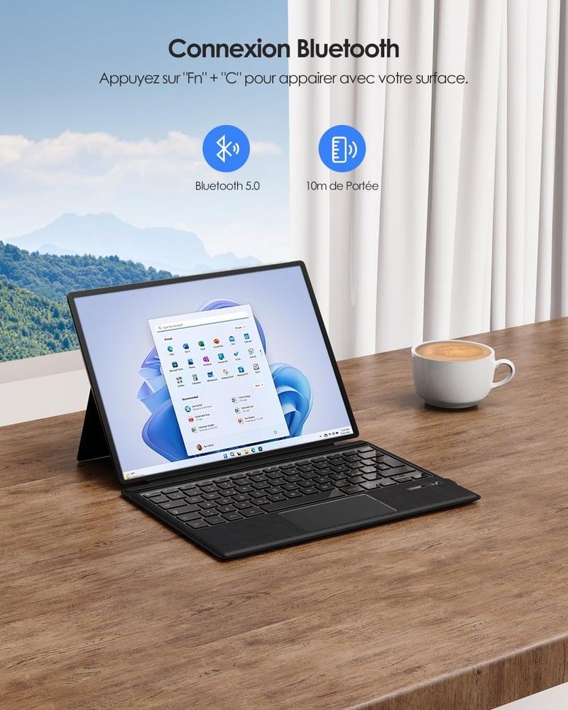 Qulose Surface Pro Wireless AZERTY Billentyűzet Fekete Bluetooth Touchpad