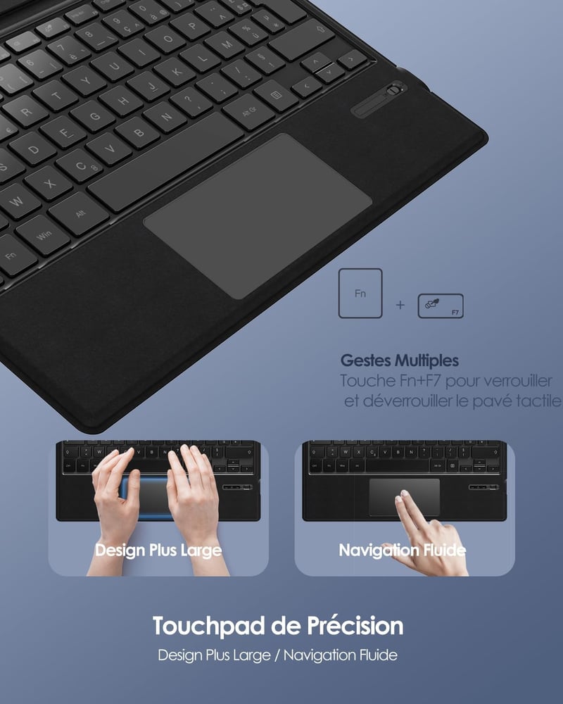 Qulose Surface Pro Wireless AZERTY Billentyűzet Fekete Bluetooth Touchpad