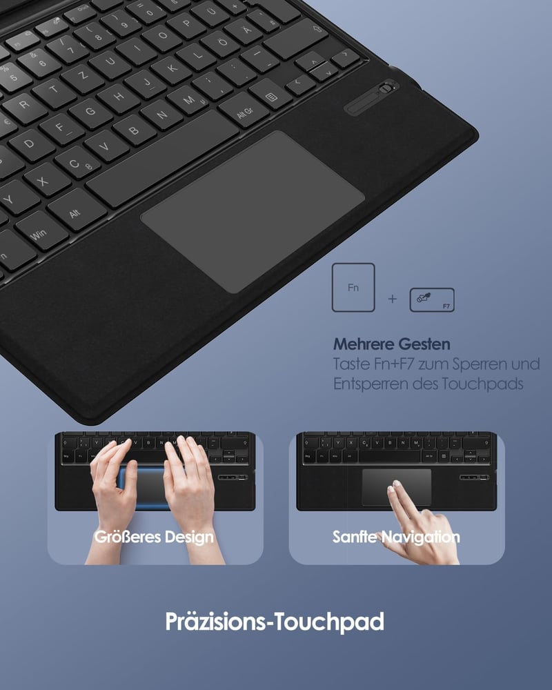 Qulose Surface Pro Wireless Bluetooth Billentyűzet QWERTZ Touchpad-dal