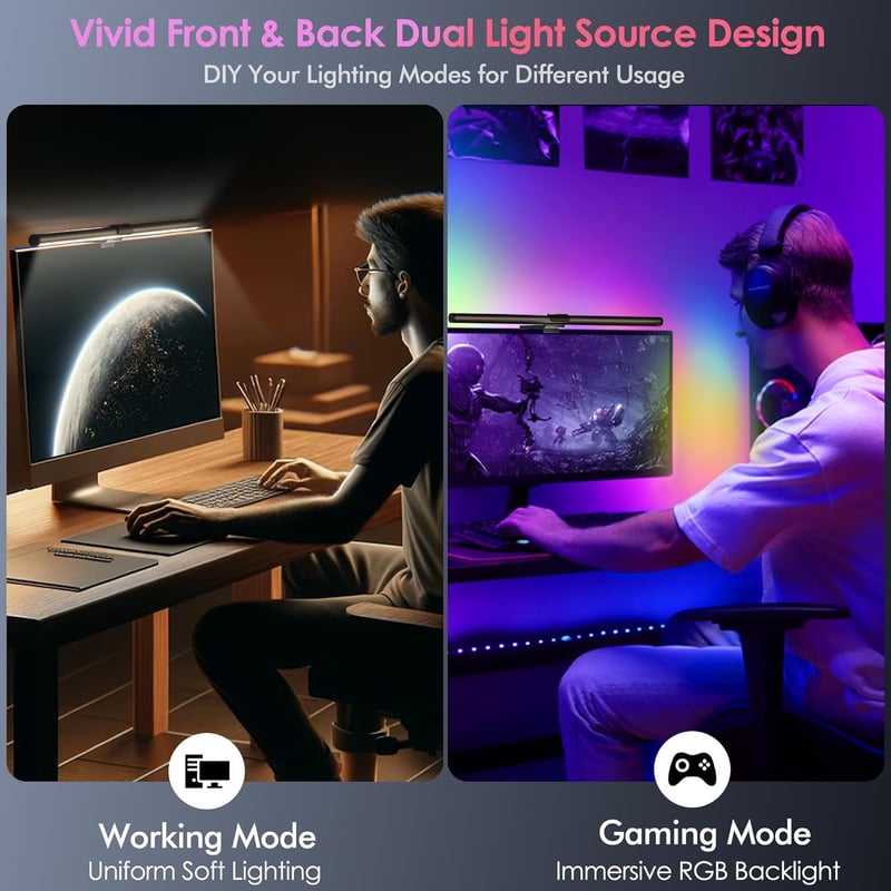 Quntis 51 cm Íves Monitor Lámpa RGB Háttérvilágítással - 15 Üzemmódú Távirányítós Gamer Világítás, Szemkímélő Szabályozható USB Monitorfény 
