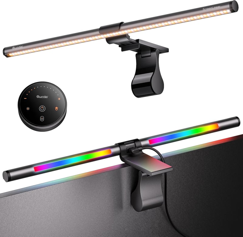 Quntis 51 cm Íves Monitor Lámpa RGB Háttérvilágítással - 15 Üzemmódú Távirányítós Gamer Világítás, Szemkímélő Szabályozható USB Monitorfény 