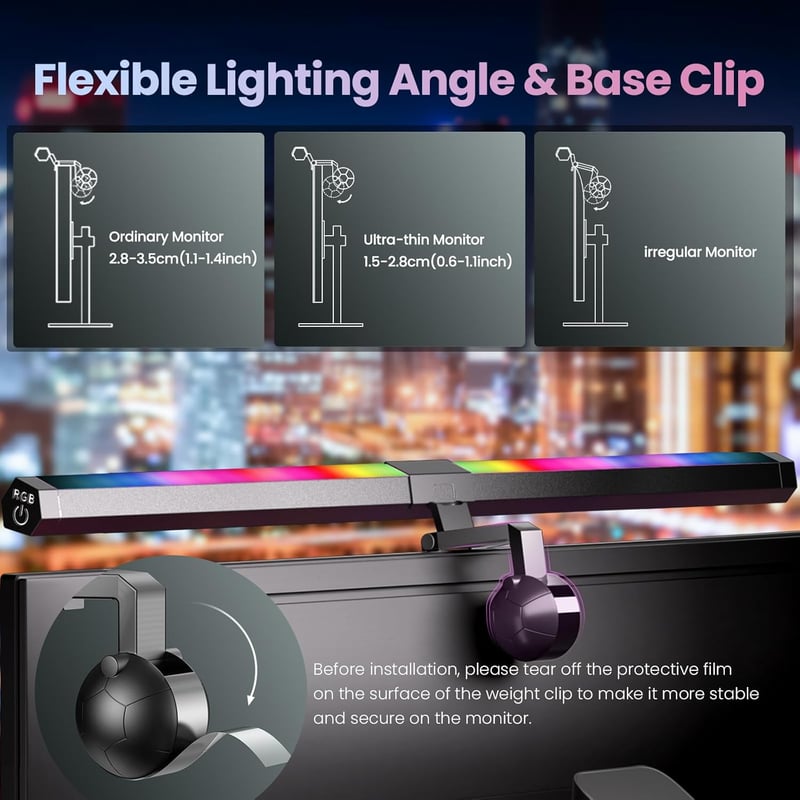 Quntis 51cm LED Monitor Lámpa RGB USB Asztali Gamer Fény 15 Szín