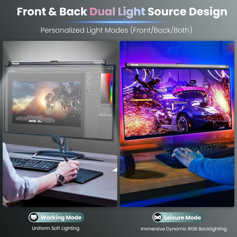Quntis 51cm LED Monitor Lámpa RGB USB Asztali Gamer Fény 15 Szín