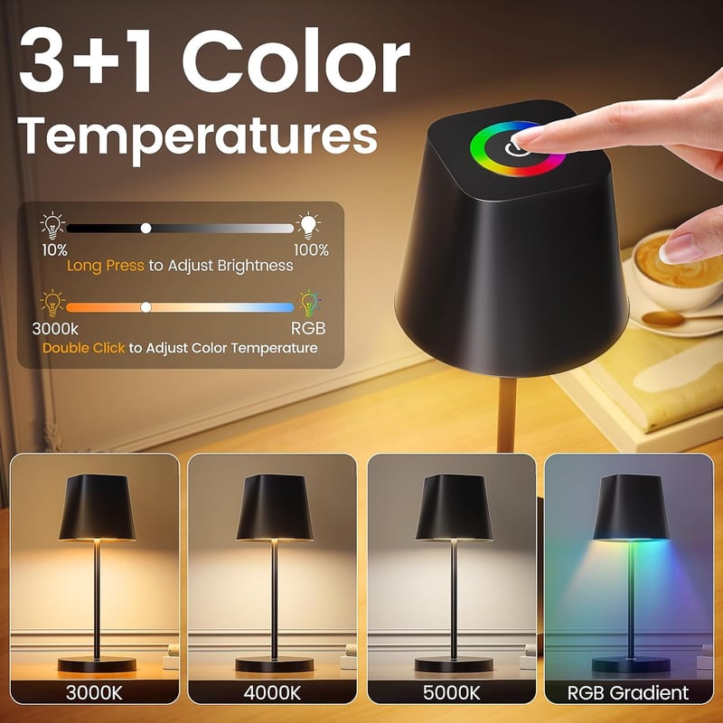 Quntis LED asztali lámpa érintésvezérlős, USB töltős, RGB színváltó, vízálló kültéri - 2, 3 colour temperature + RGB