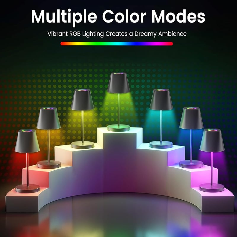 Quntis LED asztali lámpa érintésvezérlős, USB töltős, RGB színváltó, vízálló kültéri - 2, 3 colour temperature + RGB