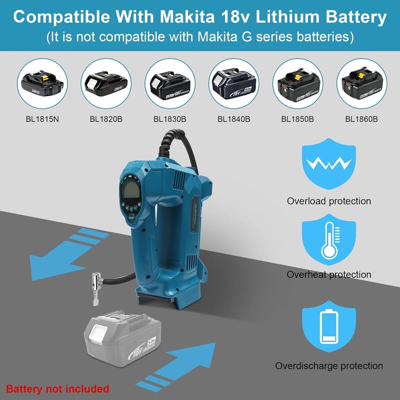 QUPERR 18V Makita Akkus Légkompresszor 10.34 Bar LED Autó Kerékpár Pumpa