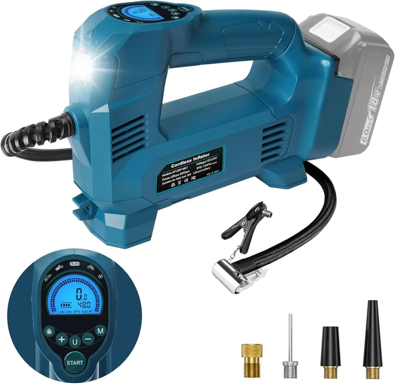 QUPERR 18V Makita Akkus Légkompresszor 10.34 Bar LED Autó Kerékpár Pumpa