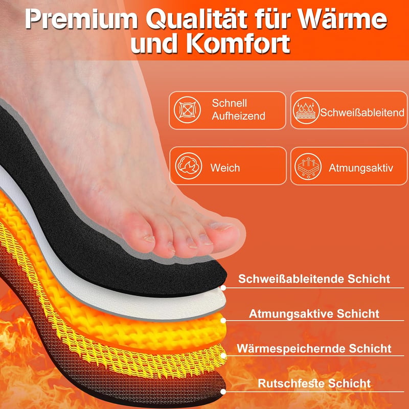 Quunoot fűtött talpbetét 5000 mAh akkumulátor app vezérléssel 4 fokozat, férfi nő síeléshez kültéri téli, méretre vágható