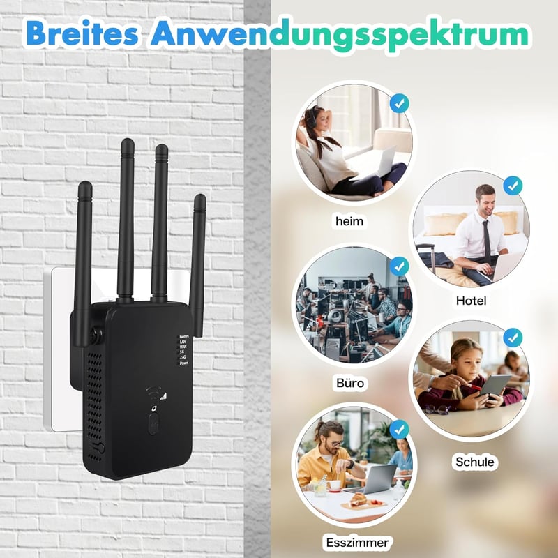 Qwdqwd 1200Mbps Dual Band WiFi Erősítő 4 Antennával Router Mód