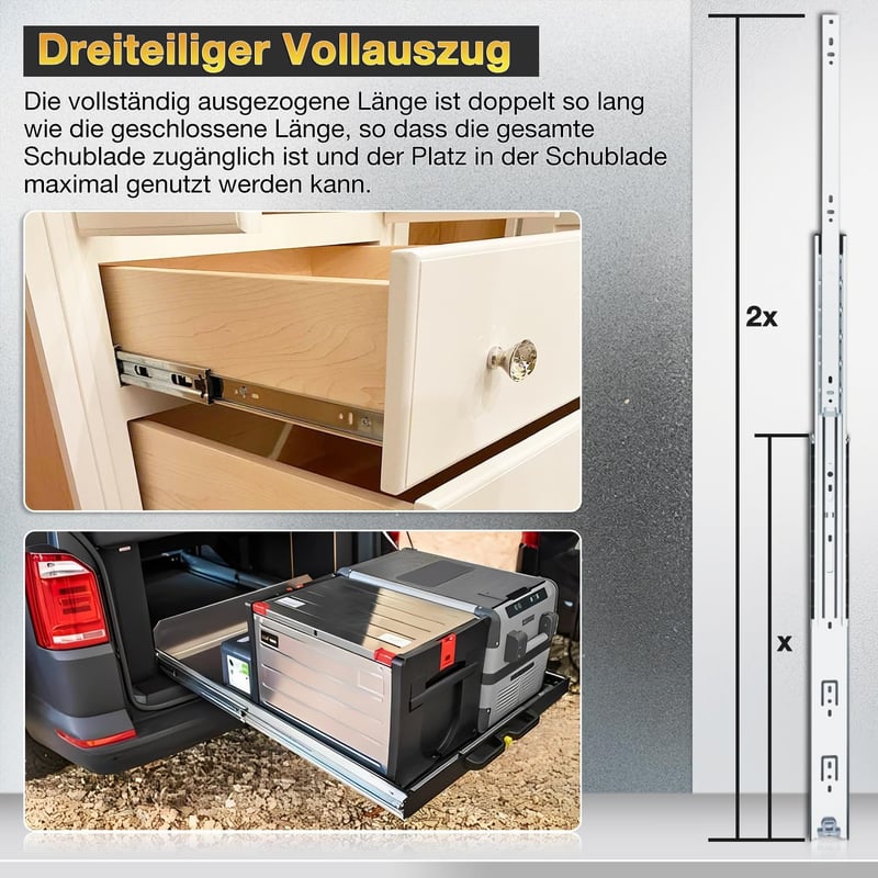 QWEZIX NagyTerhelésű Fiók Csúszka 650mm Teljes Kihúzás 62kg Teherbírás