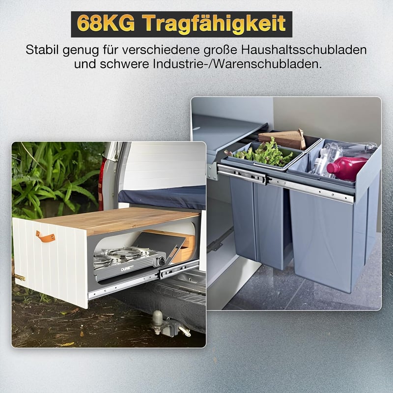 QWEZIX NagyTerhelésű Fiók Csúszka 650mm Teljes Kihúzás 62kg Teherbírás