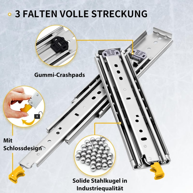 QWEZIX Nehéz terhelésű fiók csúszka zárral 457mm teljes kihúzás 220kg