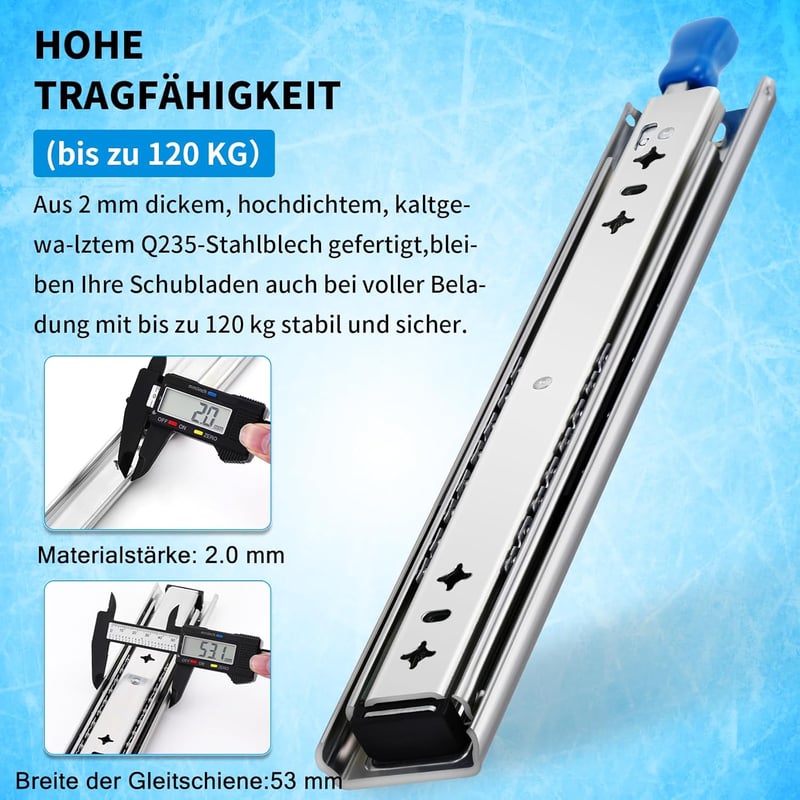 QWEZIX Teljes Kihúzású Fiók Sín 300mm 120kg Terhelhetőség Zárral