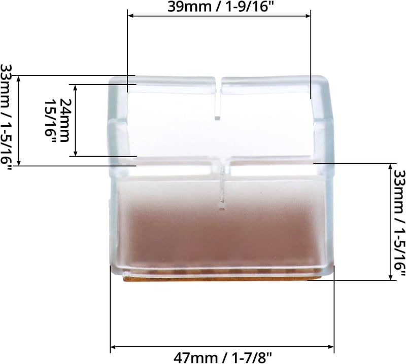 QWORK 12 db Szögletes Szilikon Széklábvédő Sapka Filc Alátéttel - 24-28 mm x 39-47 mm Méretű Lábakhoz - Átlátszó Padlóvédő