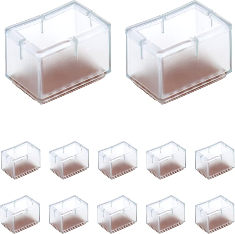 QWORK 12 db Szögletes Szilikon Széklábvédő Sapka Filc Alátéttel - 24-28 mm x 39-47 mm Méretű Lábakhoz - Átlátszó Padlóvédő