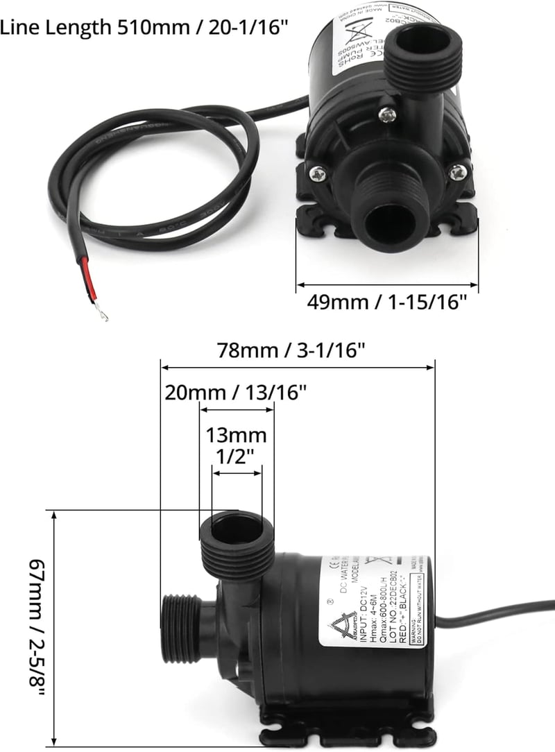 QWORK 12V Búvárszivattyú 800 L/h Szökőkút Medence Vízkeringető Rendszerhez - 1 Stücke