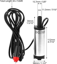 QWORK 12V Dízel Szivattyú 38mm Rozsdamentes Acél Cigarettagyújtó Csatlakozóval 6