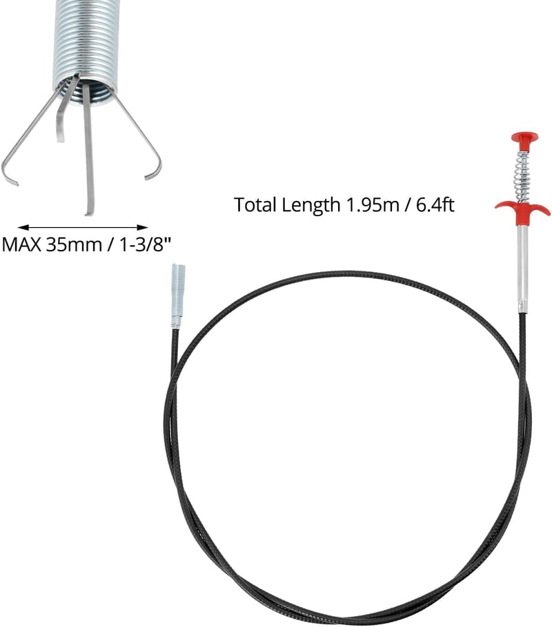 QWORK 200 cm Csatornalehúzó Rugalmas Spirál Ergonomikus Fogantyúval