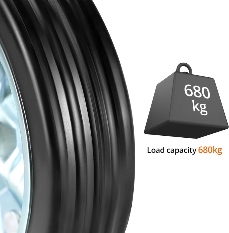QWORK 200x50mm Pótkocsi Vonóhorog Kerék 680kg Terhelhetőség Gumibetét