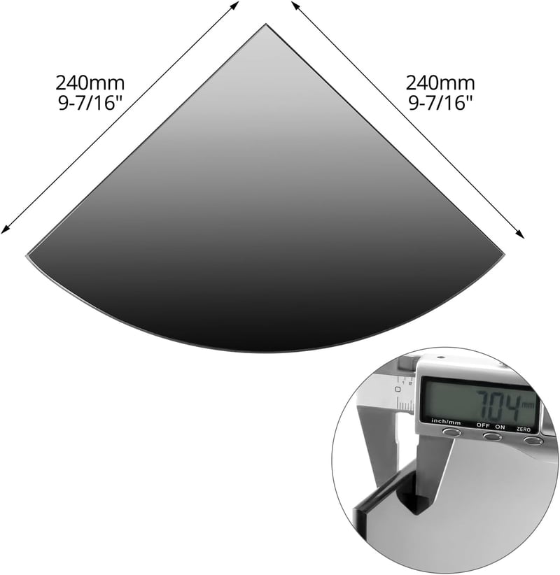 QWORK 24 cm Fekete Üveg Sarokpolc Fürdőszobai Polc 6 mm Erősített Üveg 20 kg Teherbírás