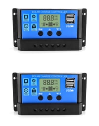 QWORK 2db Napelemes Töltésvezérlő 30A 12V/24V USB Porttal és LCD Kijelzővel 1