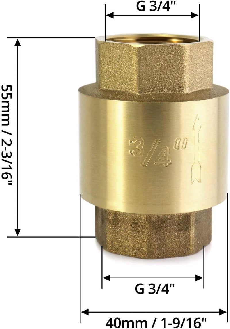 QWORK 3/4 Hüvelyk Visszacsapó Szelep Visszafolyás Gátló Sárgaréz DN20 - G3/4