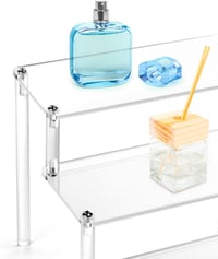 QWORK 3 Szintes Átlátszó Akril Kiállító Állvány 2db - 30x21x15cm, 4mm Vastag Plexi Polc Figurákhoz, Parfümökhöz, Körömlakkokhoz 3