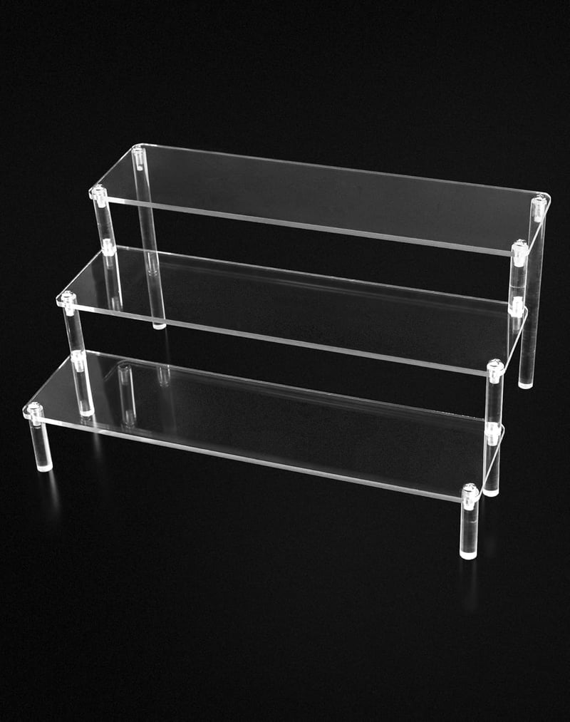 QWORK 3 Szintes Átlátszó Akril Kiállító Állvány 2db - 30x21x15cm, 4mm Vastag Plexi Polc Figurákhoz, Parfümökhöz, Körömlakkokhoz