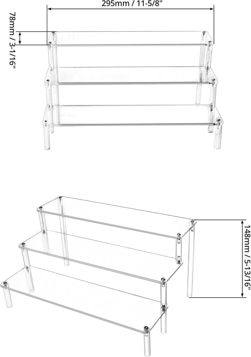 QWORK 3 Szintes Átlátszó Akril Kiállító Állvány 2db - 30x21x15cm, 4mm Vastag Plexi Polc Figurákhoz, Parfümökhöz, Körömlakkokhoz