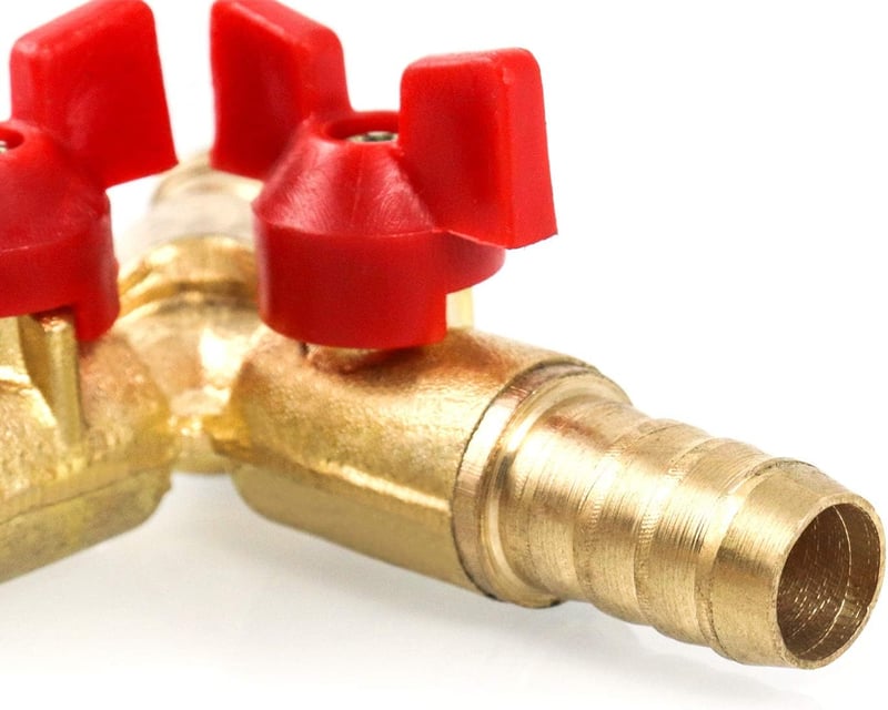 QWORK 3 utas sárgaréz tömlőcsatlakozó 10mm gömbcsappal