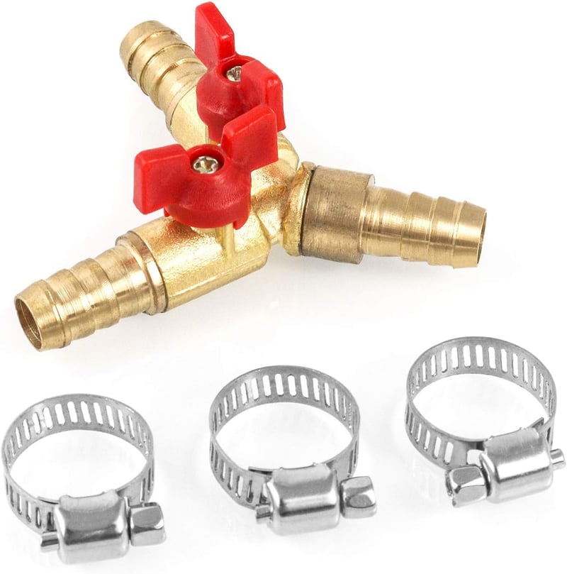 QWORK 3 utas sárgaréz tömlőcsatlakozó 10mm gömbcsappal