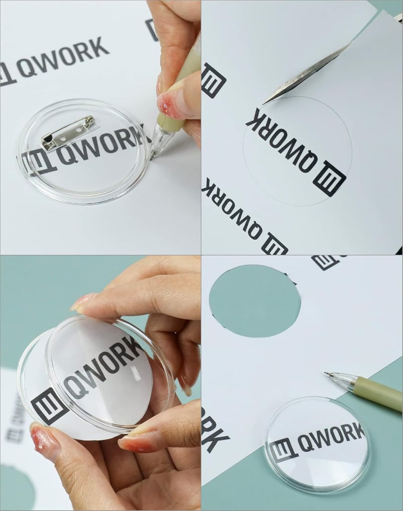 QWORK 30 Darabos Gomb Készlet 60mm Átlátszó Kitűző DIY Kézműves Alkotáshoz