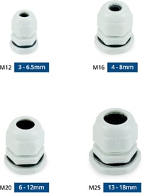 QWORK 32 db-os IP68 vízálló kábelátvezetők készlet - M12, M16, M20, M25 méretű műanyag tömszelencék, porvédett, -20°C - +80°C hőállóságú 6