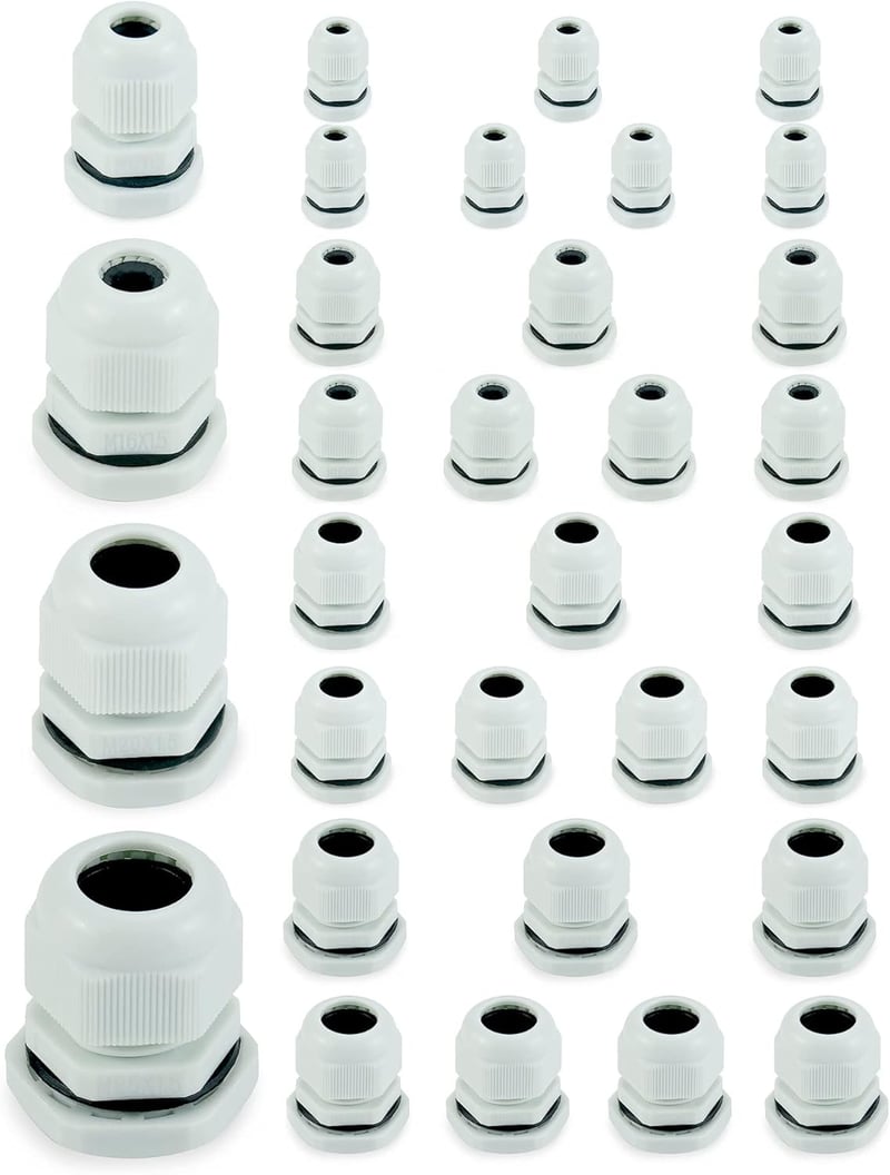 QWORK 32 db-os IP68 vízálló kábelátvezetők készlet - M12, M16, M20, M25 méretű műanyag tömszelencék, porvédett, -20°C - +80°C hőállóságú