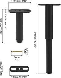 QWORK 4 darabos bútor láb magasságállítható 180-330 mm vasalap csavarható lemezzel fekete 8