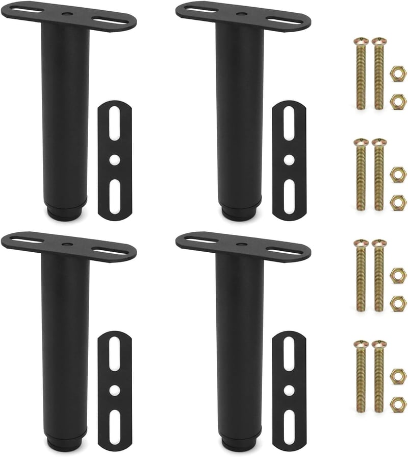 QWORK 4 darabos bútor láb magasságállítható 180-330 mm vasalap csavarható lemezzel fekete