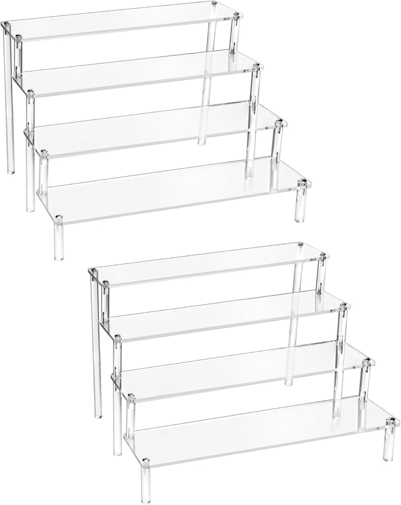 QWORK 4-Szintes Átlátszó Akril Állvány Szett - 30x25x20 cm, 4mm Vastag - Ékszer, Figura, Sütemény, Kozmetikai Termék Bemutató Polc (2 db)