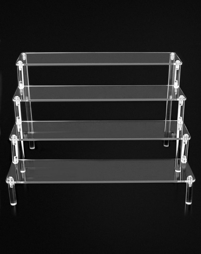 QWORK 4-Szintes Átlátszó Akril Állvány Szett - 30x25x20 cm, 4mm Vastag - Ékszer, Figura, Sütemény, Kozmetikai Termék Bemutató Polc (2 db)