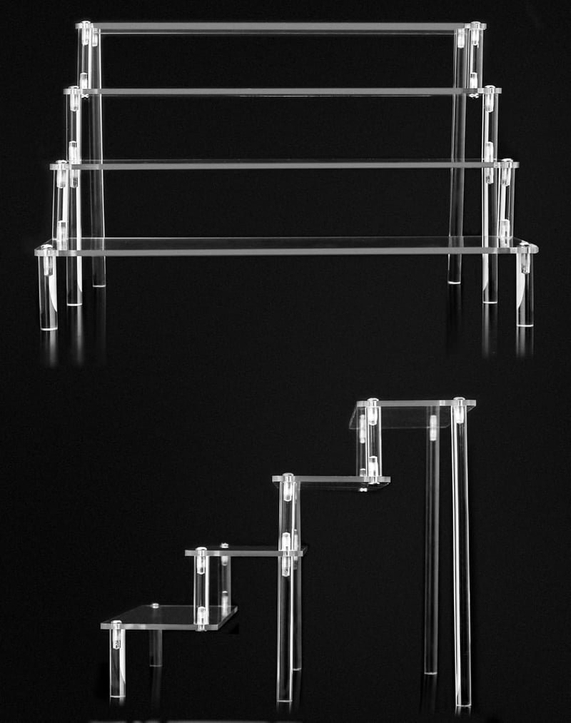 QWORK 4-Szintes Átlátszó Akril Állvány Szett - 30x25x20 cm, 4mm Vastag - Ékszer, Figura, Sütemény, Kozmetikai Termék Bemutató Polc (2 db)