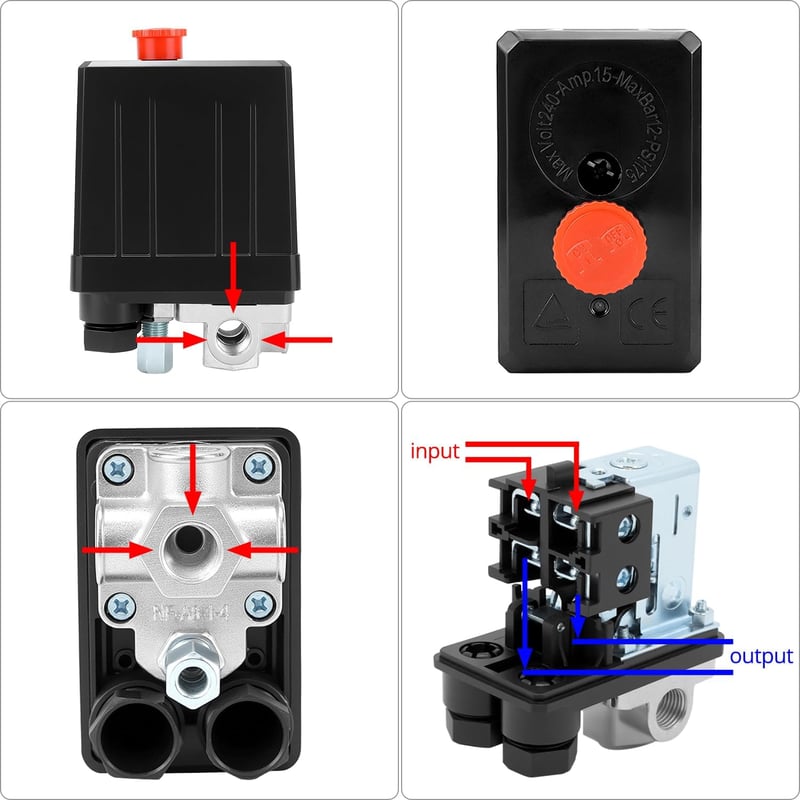 QWORK 4-utas nyomáskapcsoló 220V légkompresszorhoz