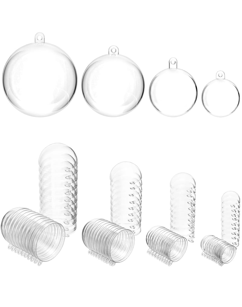 Set 40 globuri decorative din plastic transparent QWORK – Ø3 cm, Ø4 cm, Ø5 cm, Ø6 cm – Ornamente de Crăciun umplute/umplibile