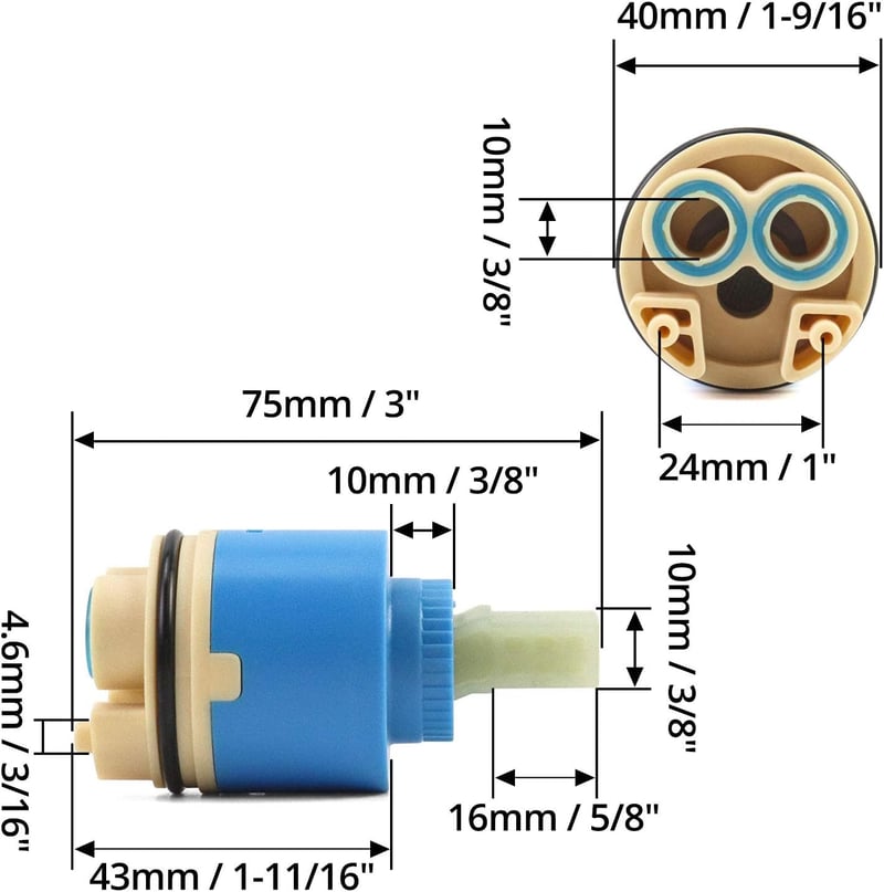 QWORK 40mm Kerámia Csappatron Konyhai Csaptelep Keverőcsaphoz - 40 mm mit Kartuschenboden
