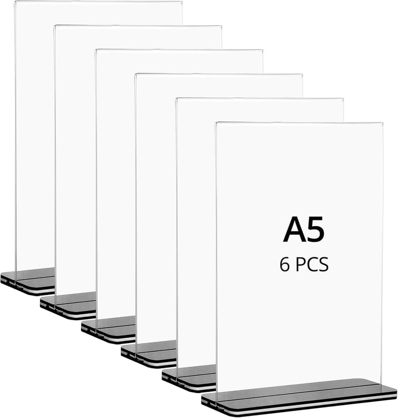 QWORK 6 db A5 akril asztali állvány szilárd alappal, kétoldalas kijelzőhöz