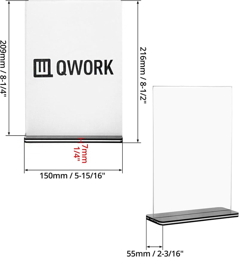 QWORK 6 db A5 akril asztali állvány szilárd alappal, kétoldalas kijelzőhöz