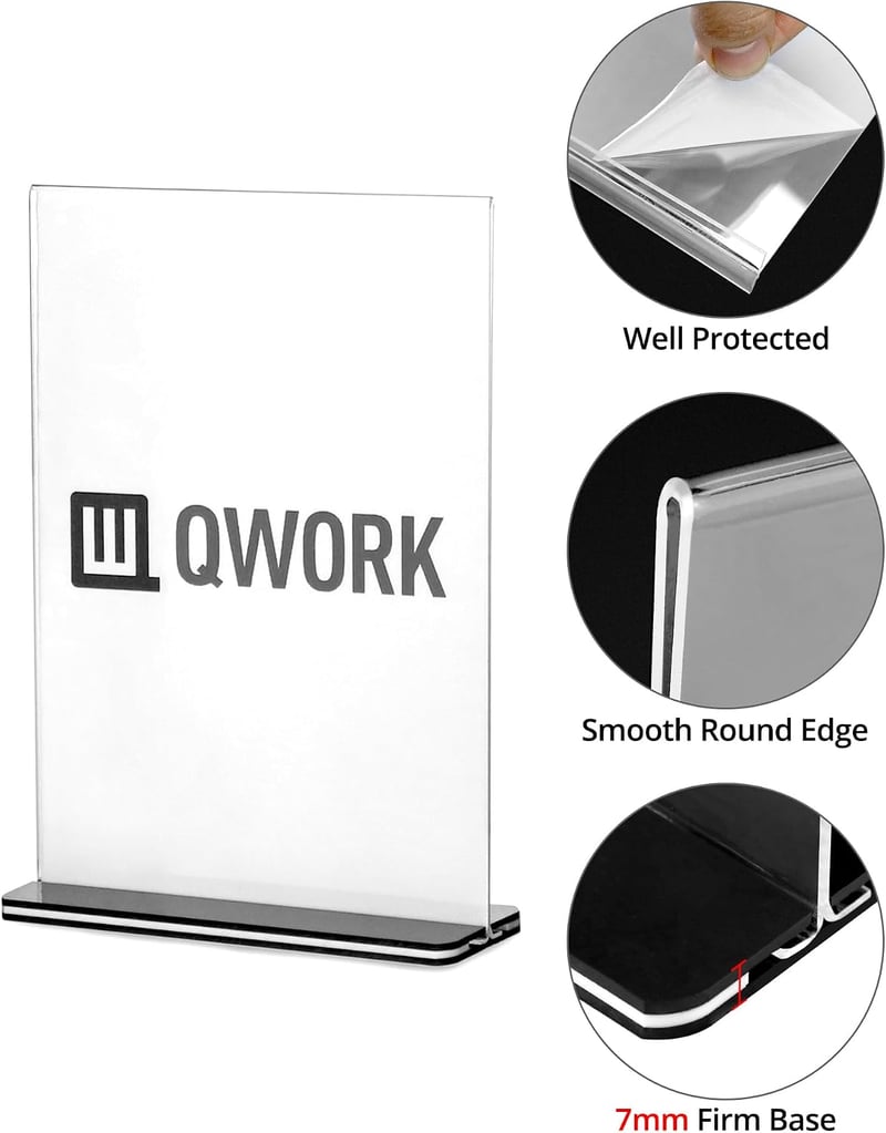 QWORK 6 db A5 akril asztali állvány szilárd alappal, kétoldalas kijelzőhöz
